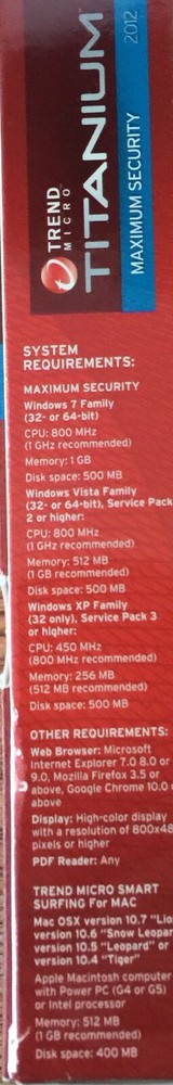 New Trend Micro Titanium Maximum Security 2012 - 3 PCs/1 Mac-1 Year