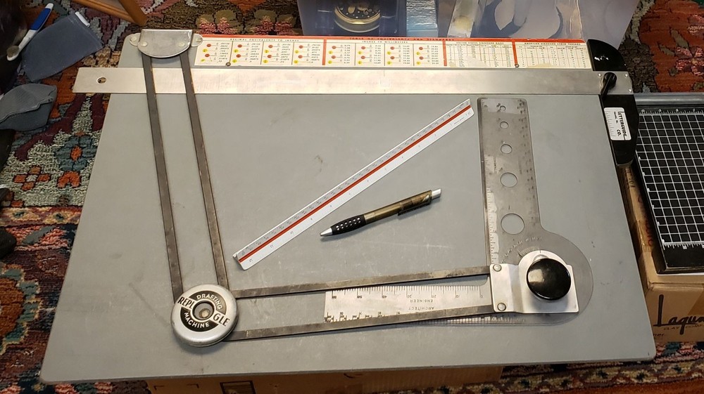 22"x 17" Replogle drafting machine architect drawing w/ T Square & scale