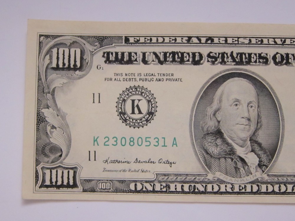 1985 $100 Double Impression Printing Error Uncirc K23080531A