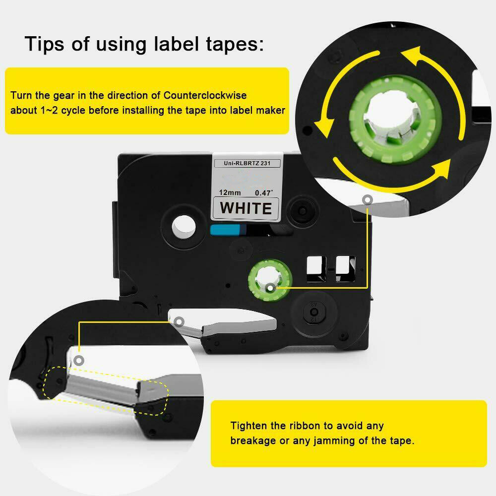 5PK For Brother P-Touch TZe-231 TZ-231 12mm White Standard Laminated Label Tape
