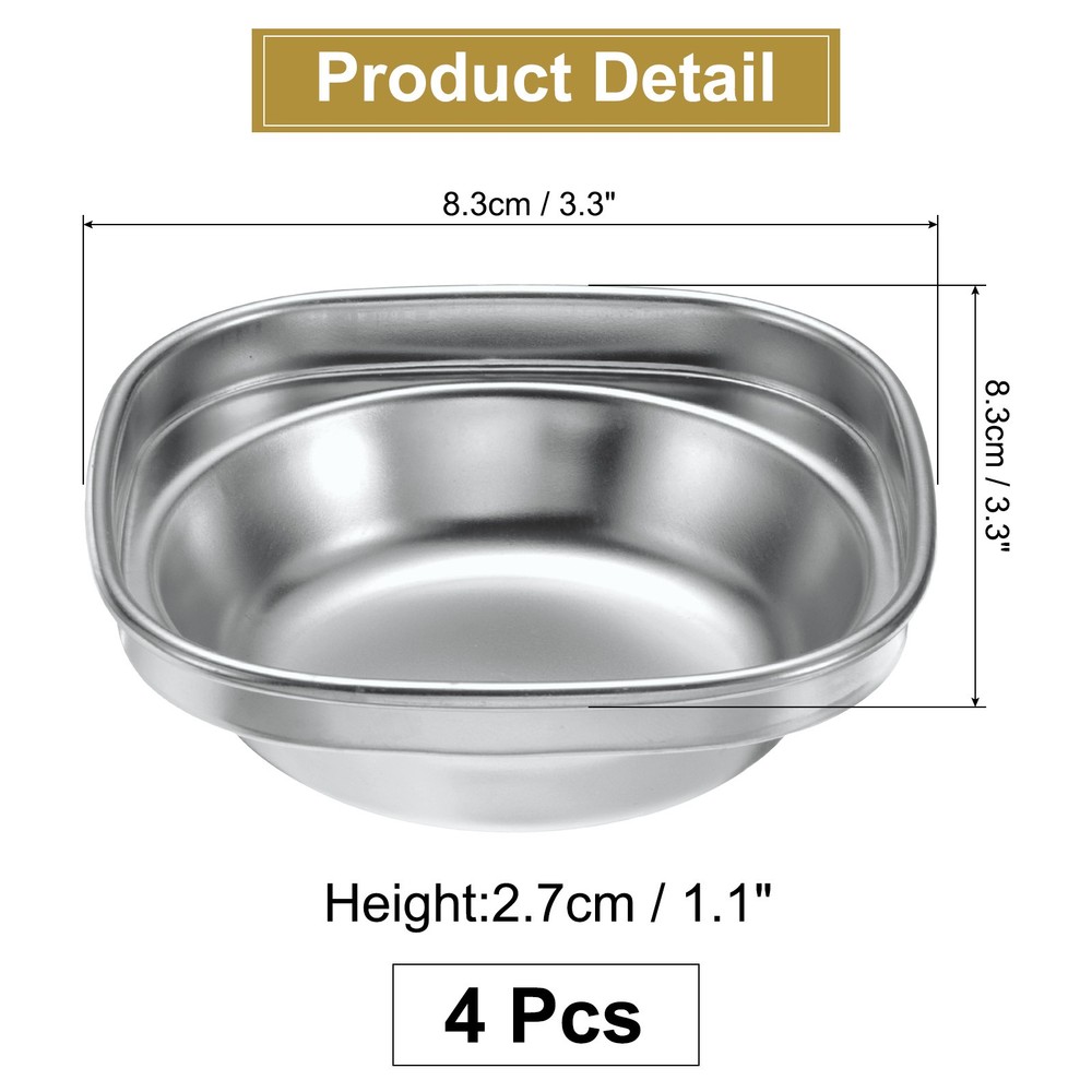 4pcs Metal Dish Dipping with 1 Round Compartment Divided Silver