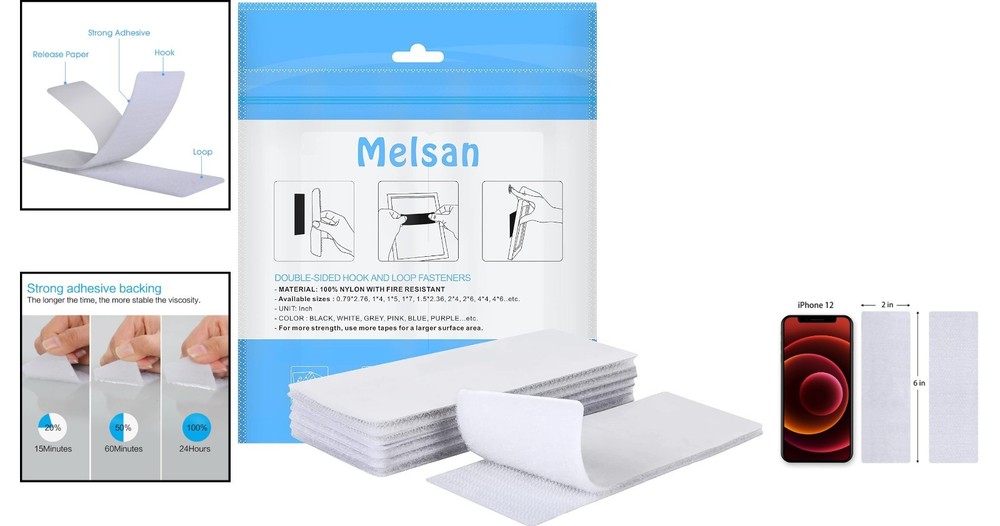 Durable White Hook and Loop Strips 2x6 Inches Perfect for DIY