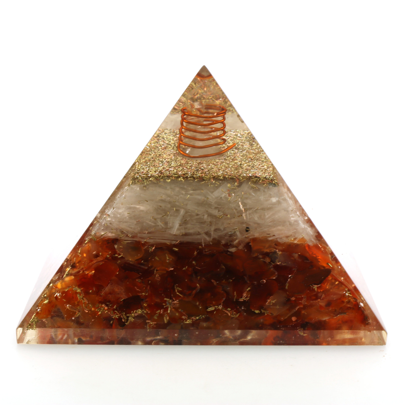 Natural Carnelian and Selenite Orgone Pyramid XL 75mm 3 inch EMF & 5G Protection