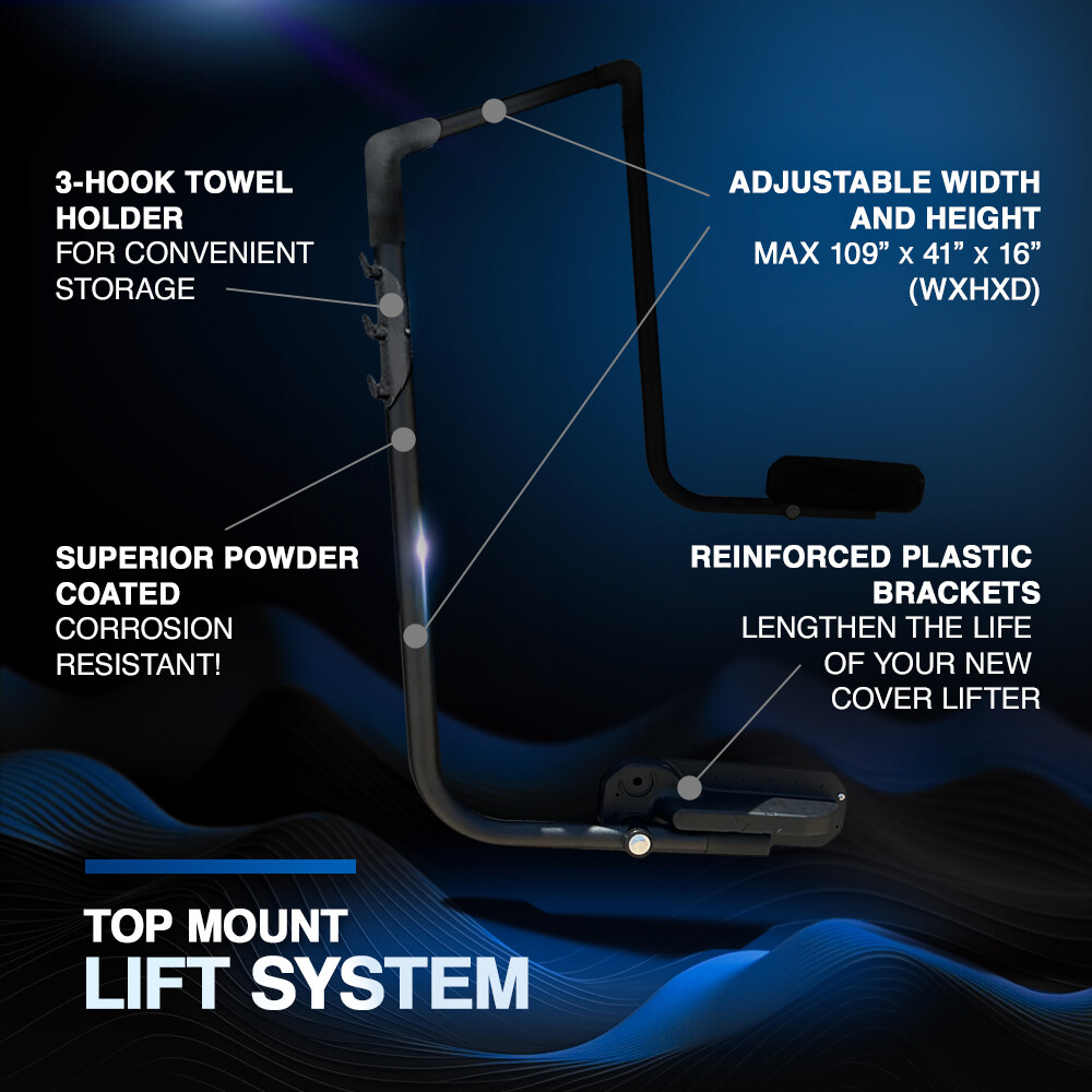 Puri Tech Pivot Top Mount Spa Cover Lift Removal System Reinforced Bracket Black