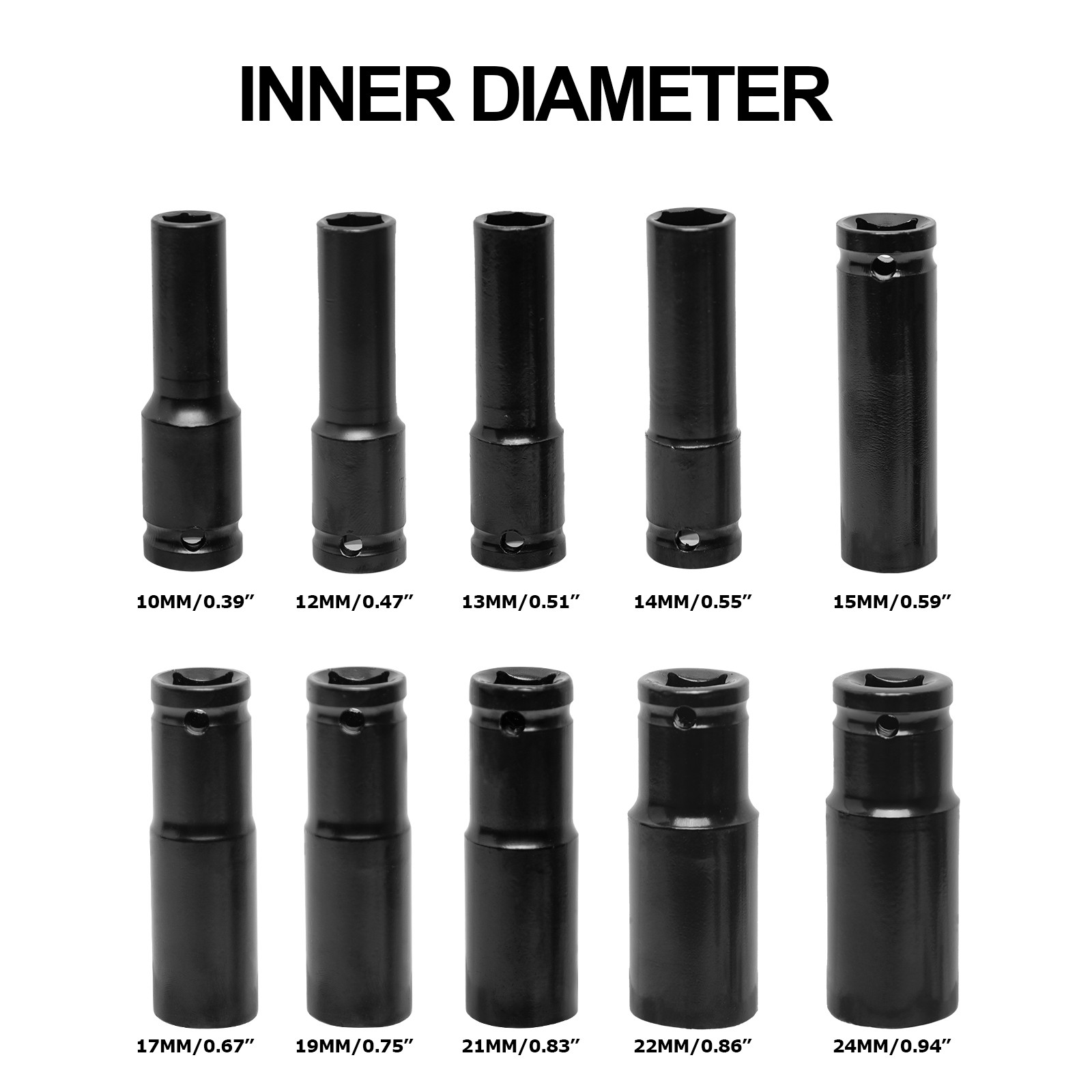 10pcs Metric Deep Impact Socket 1/2" Drive 10mm-24mm 6 Point Sockets w/ Case Set