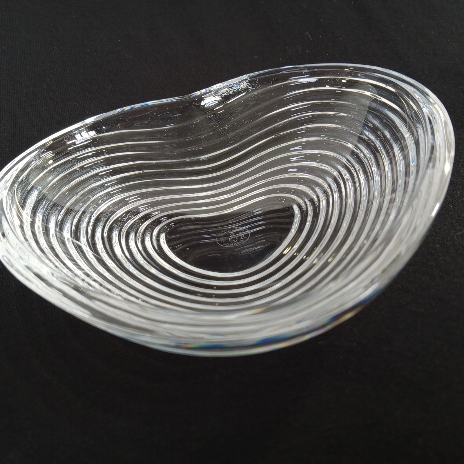 Baccarat Crystal Heart Dish Bowl Clear Ribbed France Signed Clear 4.75"