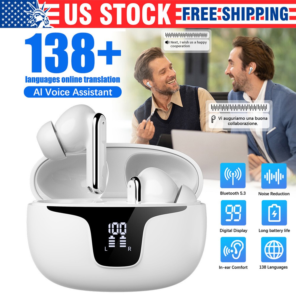 Hot 150 Language Translator Earbuds High Accuracy Wireless Bluetooth 5.3 Two Way