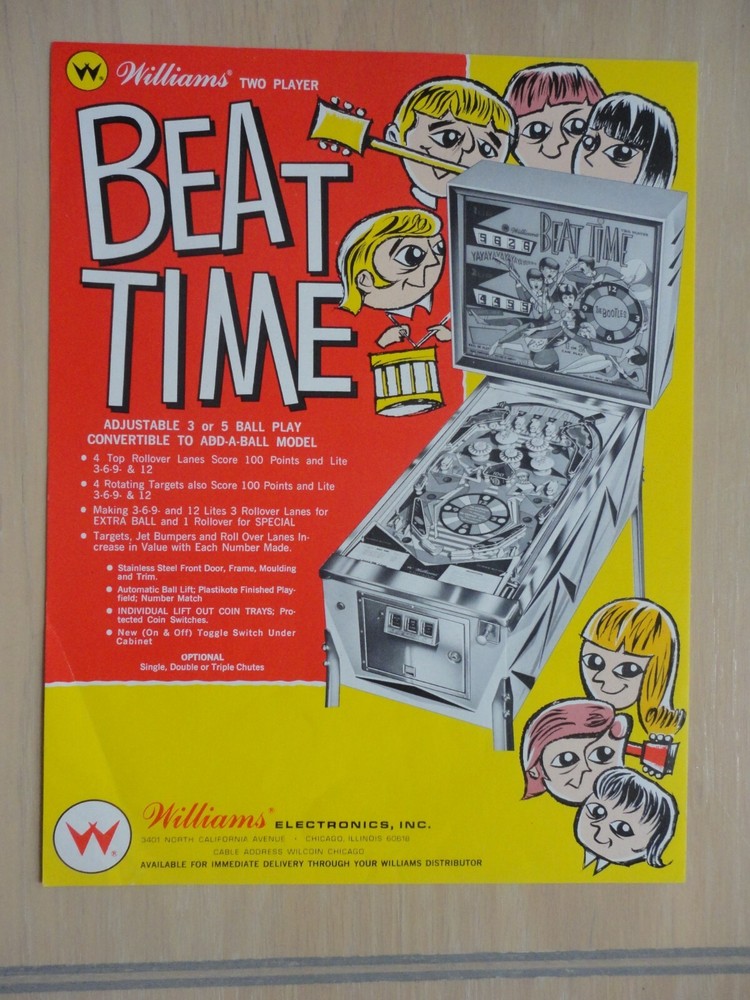 Beat Time Pinball Machine Flyer Original Williams Brochure