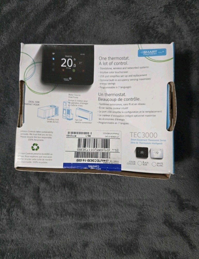 Johnson Controls TEC3000 Smart HVAC Thermostat Color Touchscreen New Open Box