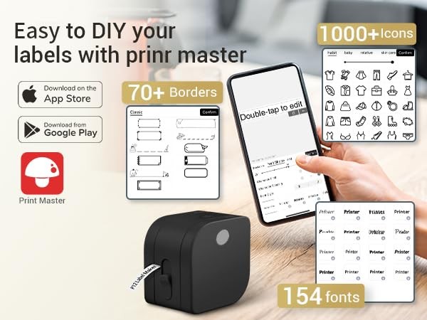 Label Maker Machine with Tape, P12 Bluetooth Small Label Maker with Multiple ...