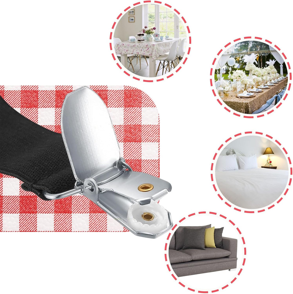 Table Cloth Holder Clips Hidden Strap 5 Pack - Adjustable Elasticity Picnic Tabl