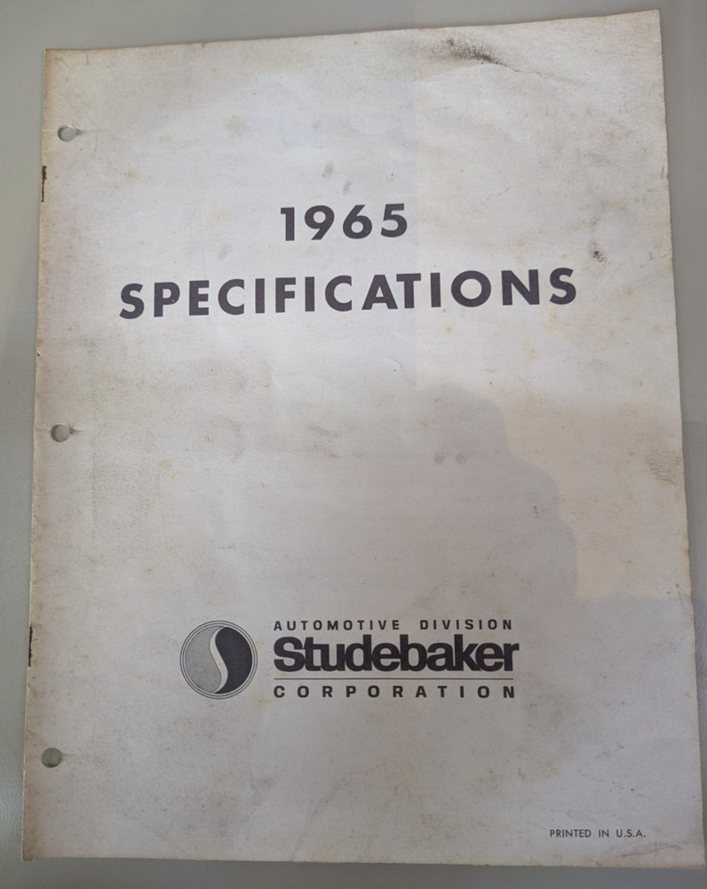 1965 Studebaker Specifications Booklet - Vintage