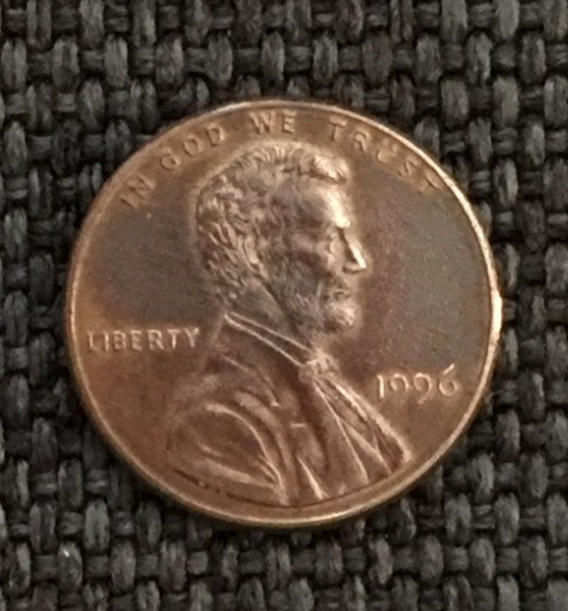 1996 P Lincoln penny, nice colors, actual coin in picture, free shipping.