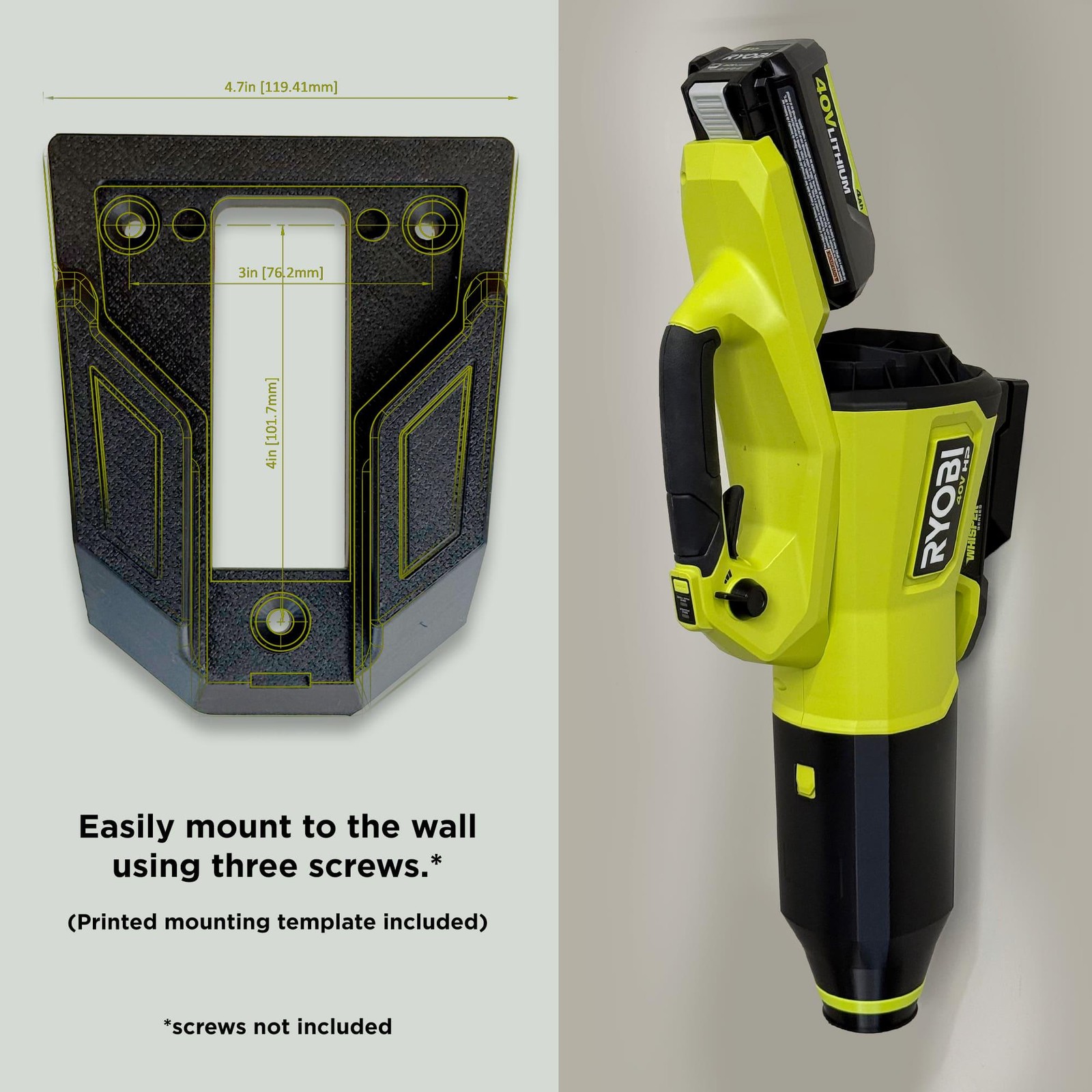 Wall Mount Bracket for RYOBI 40V HP 800 CFM Blower Model RY40HPLB01