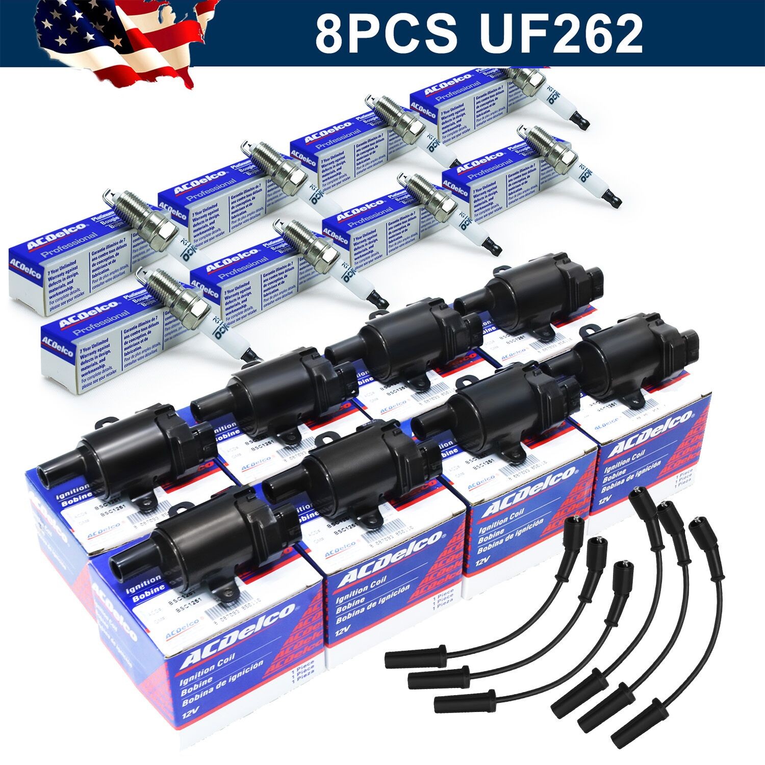 UF262 8PC Ignition Coil & Spark Plug Wires For Chevy Silverado 1500 2500 GMC US￥