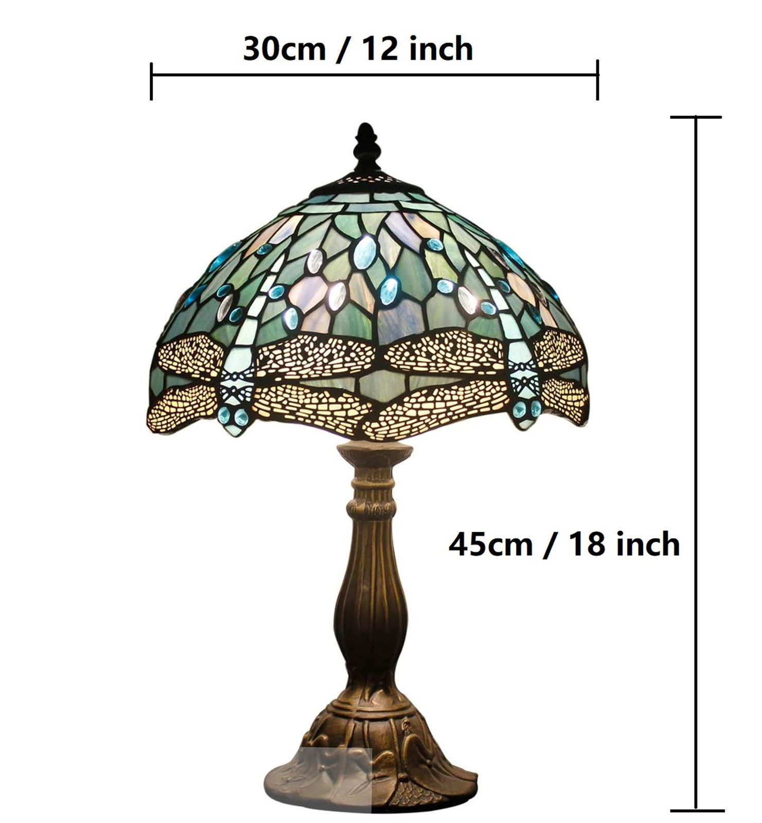 Dragonfly Style Tiffany Table Lamp Stained Glass Desk Light for Home Decor H 18"