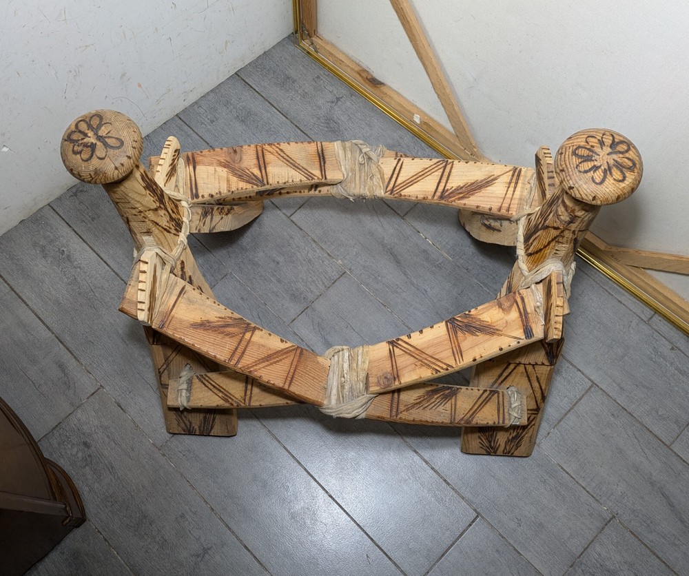 Vintage Rustic Hand Carved Camel Saddle Foot Stool
