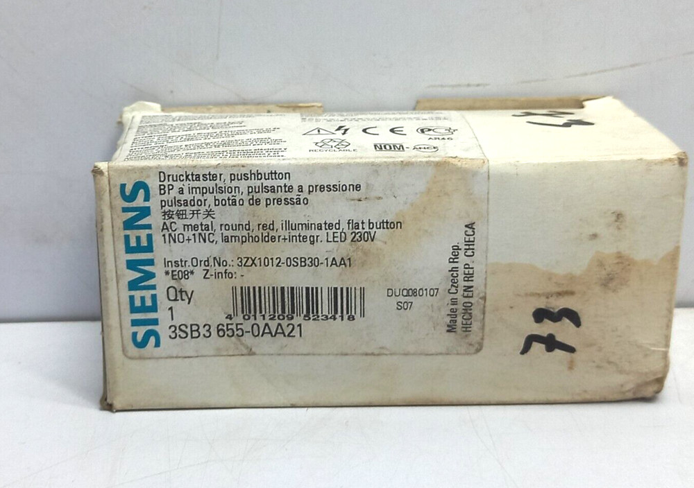 Siemens 3SB3 655-0AA21 Pushbutton AC Metal Round Red Illuminated Flat Button