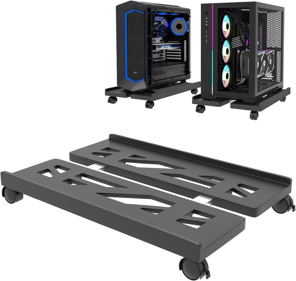 Mobile CPU Stand, Rolling Stand Adjustable Computer Cart Black