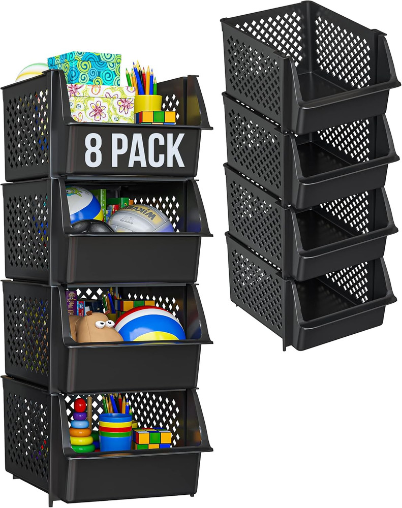Tidyfriend Stackable Storage Bins for Pantry - 8 Pack Stackable Bins for Organiz