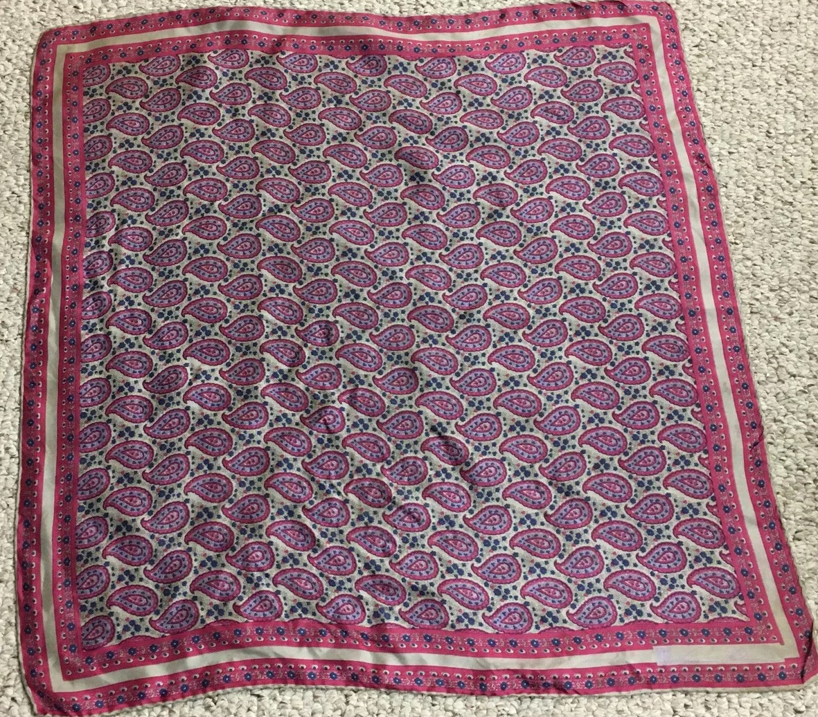 Vintage Ann Klein Silk Scarf 26" Square Fuchia Navy Gray Paisley