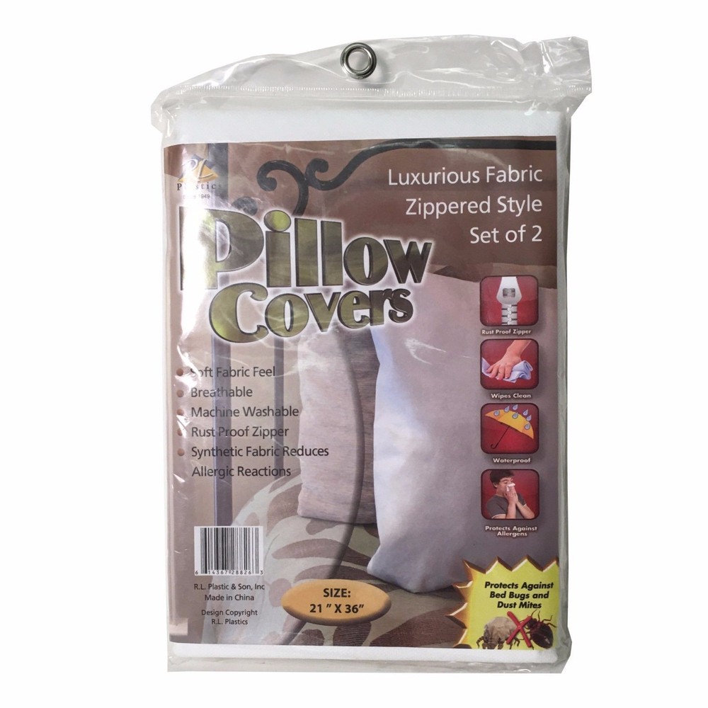 2 Pack Zippered Fabric Pillow Covers Bed Bug Protector, Hypoallergenic