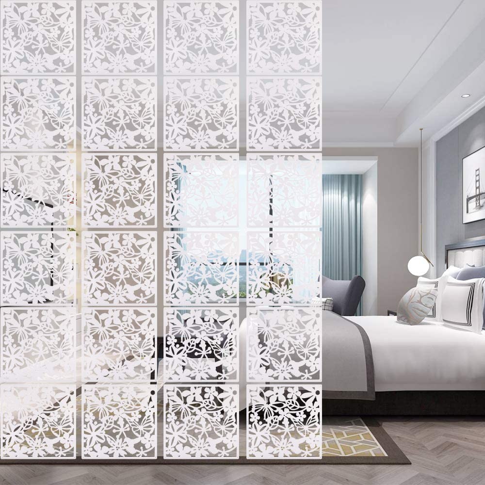 12-48PCS Modern Hanging Room Divider PVC Flower Decor Wall Panel Screen White US