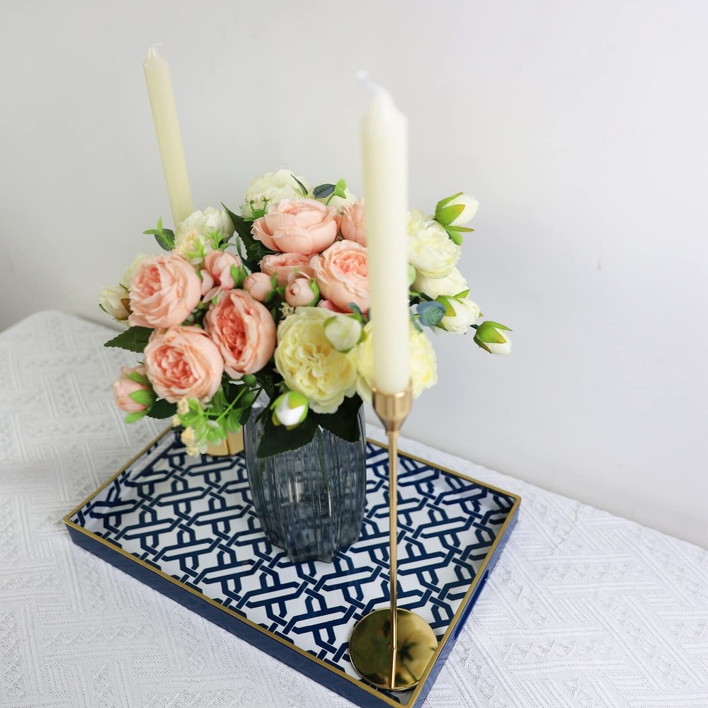 White Marbling Serving Tray with Handles 15.6"x10.2" Rectangular Decorative