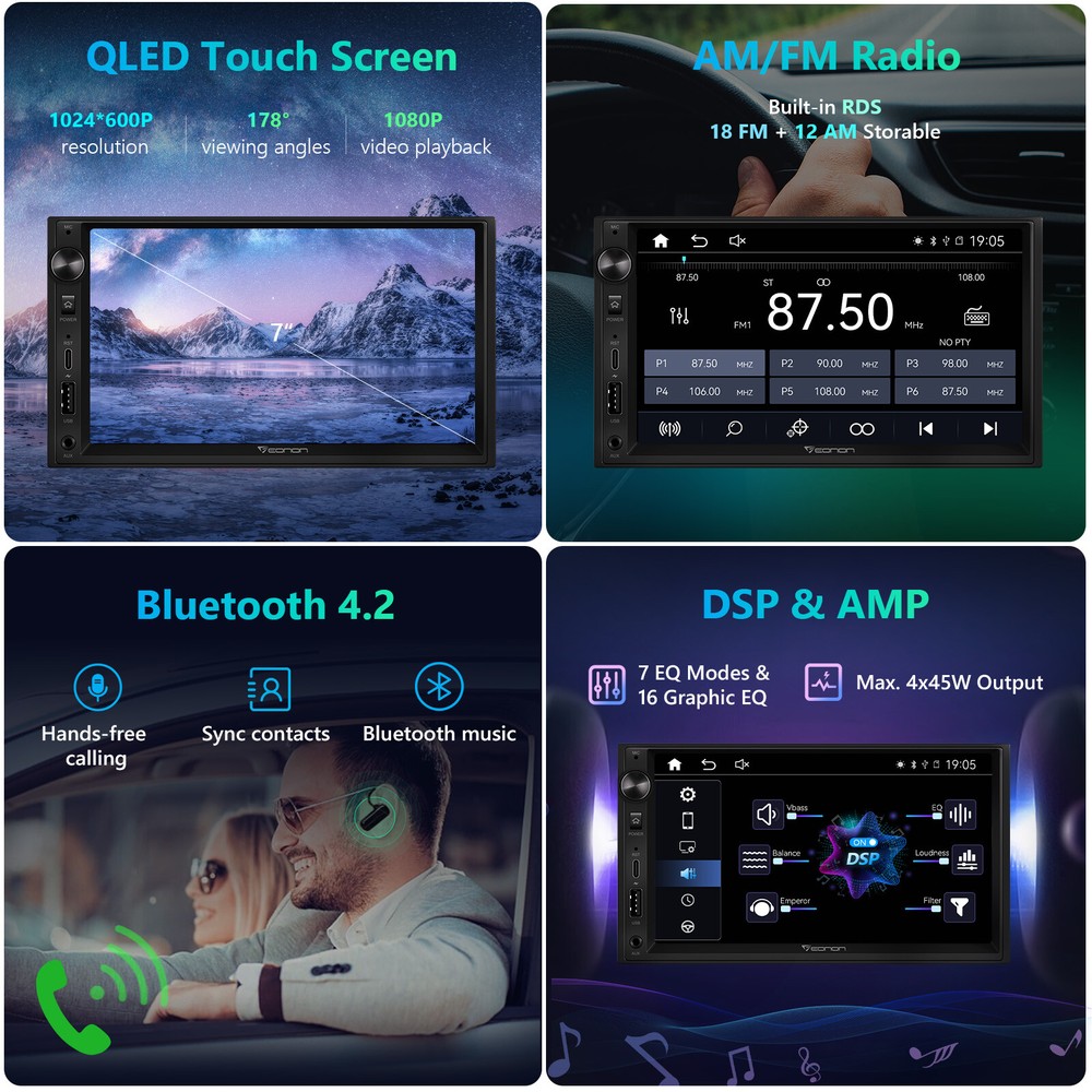 Apple CarPlay 7" Double 2Din Car Stereo Radio Android Auto Touch Screen + Camera