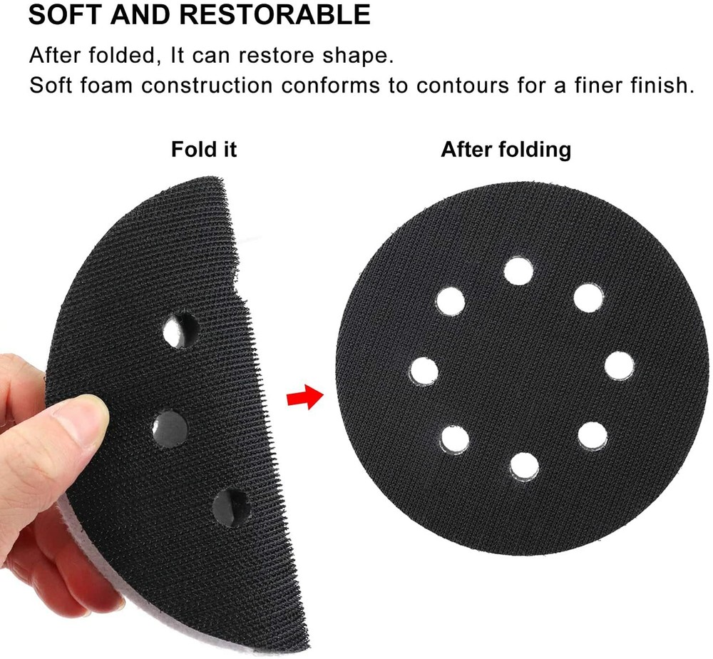 2Pack 5in Hook Loop Soft Foam Cushion Interface Buffer Sanding Pad 125MM 8-H Pad