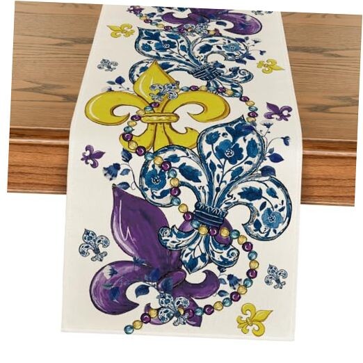 Bead Carnival Iris Mardi Gras Table Runner, Seasonal Kitchen Dining Table