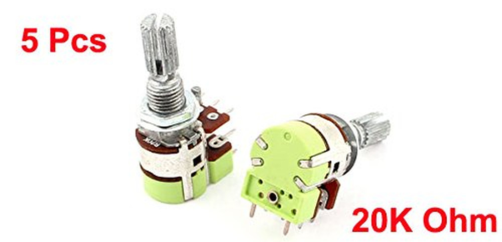 5Pcs Stereo B20K 20K Ohm Dual Linear Taper Potentiometer Switch