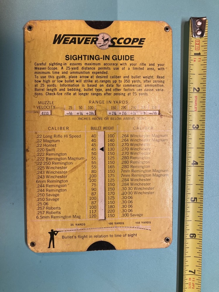 WEAVER SCOPE SIGHTING-IN GUIDE - slide rule style