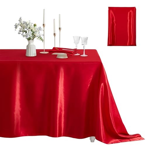 1 Pack Satin Table Cover Rectangle Silkly Soft 84" x 60" (Rectangular) Red