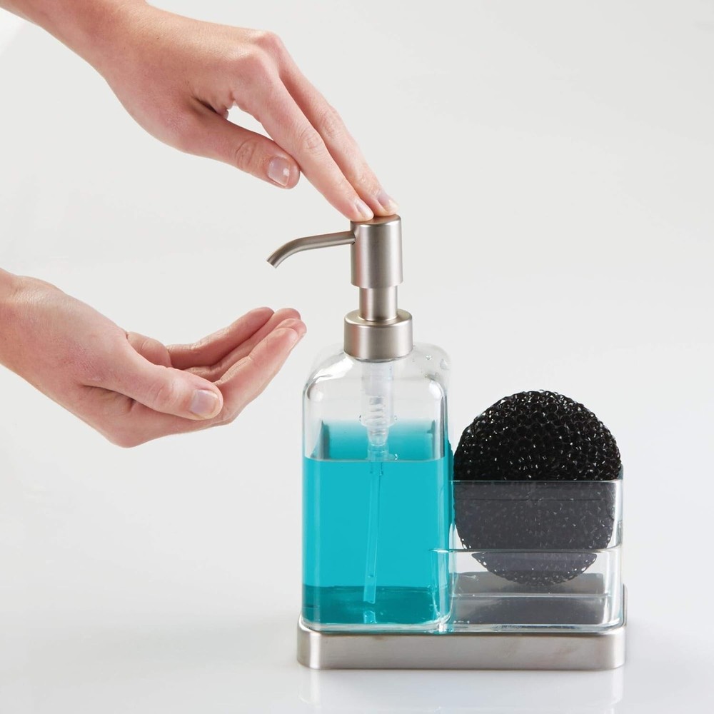 iDesign Forma Plastic Soap Pump with Caddy, Dispenser with Storage Compartmen...