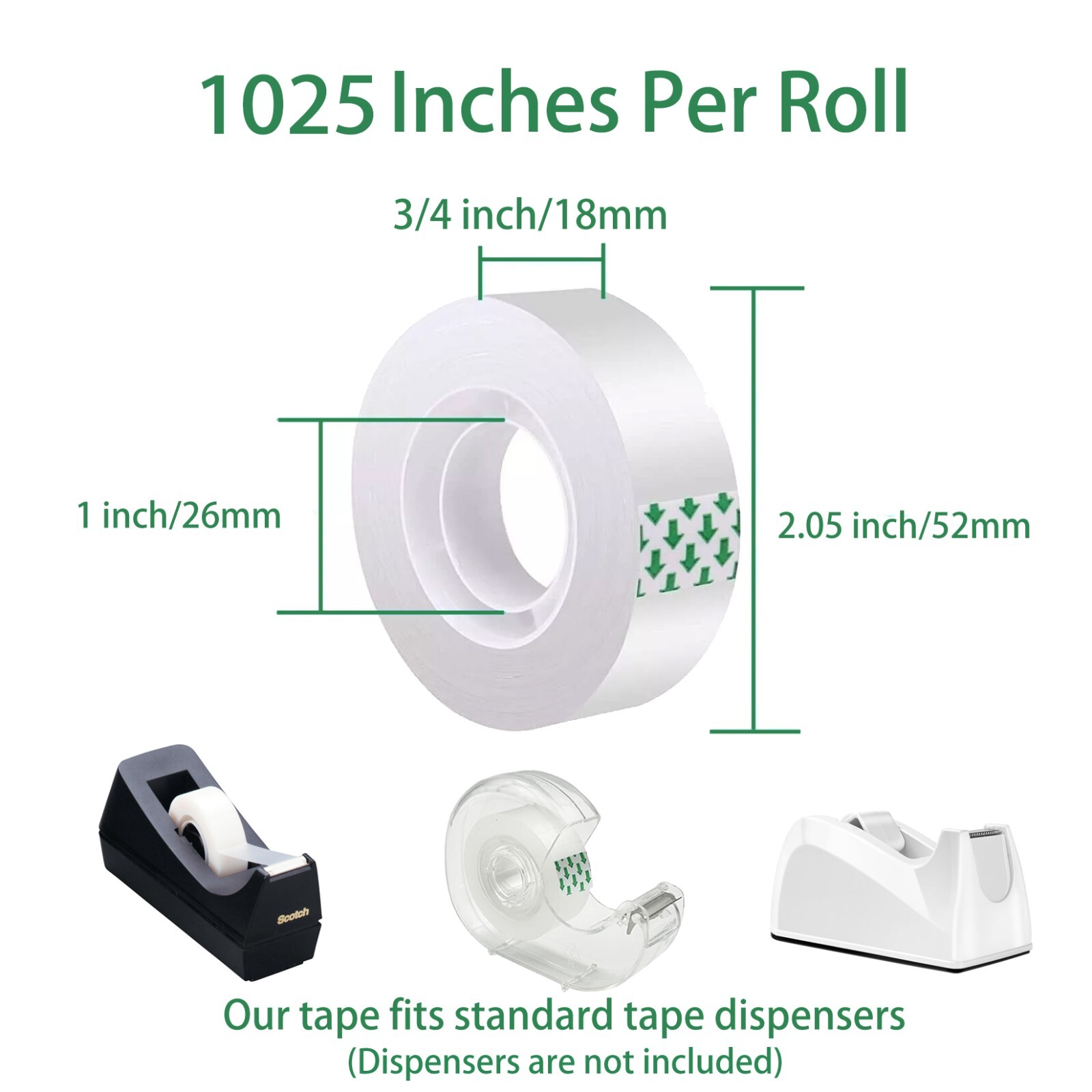 Clear Transparent Tape Rolls 3/4" x 1025" Dispenser Refill 20 Tape Rolls Scotch