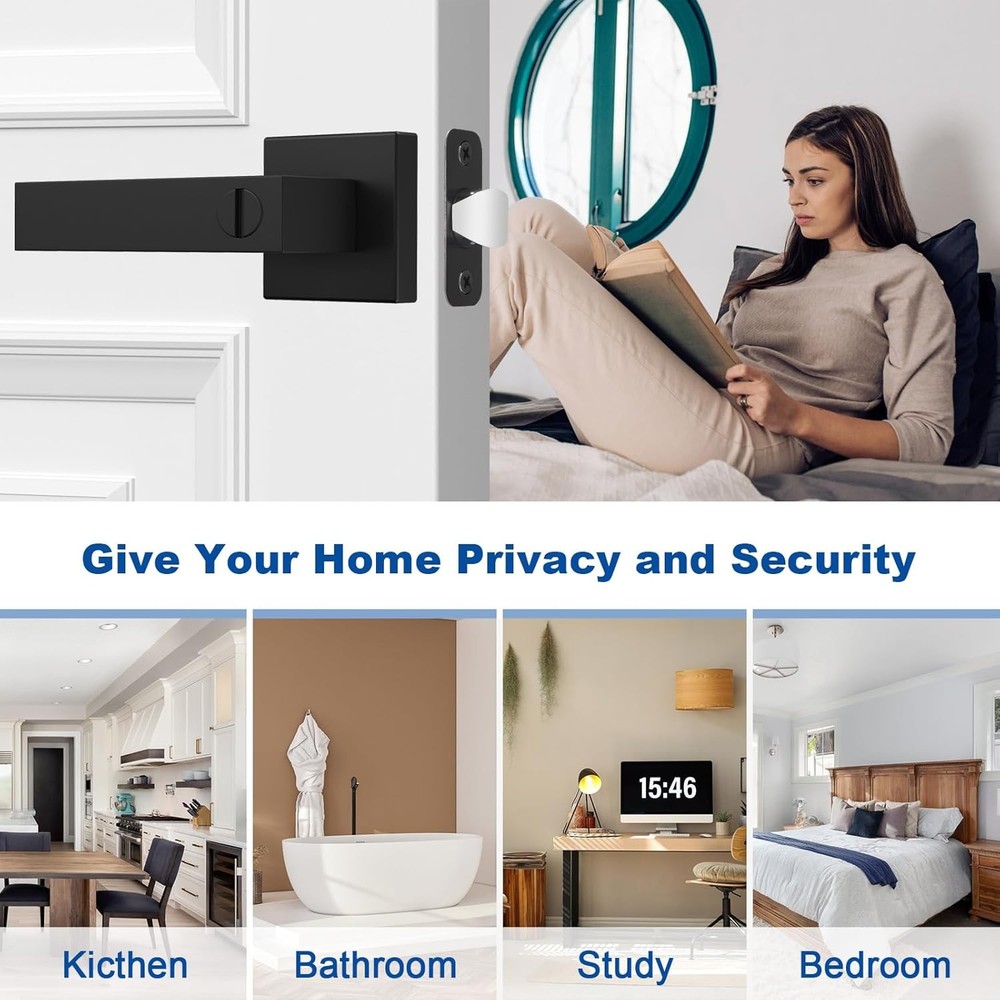 1 Pack Door Handle Black Interior Door Knobs, Keyless Privacy Door Lock