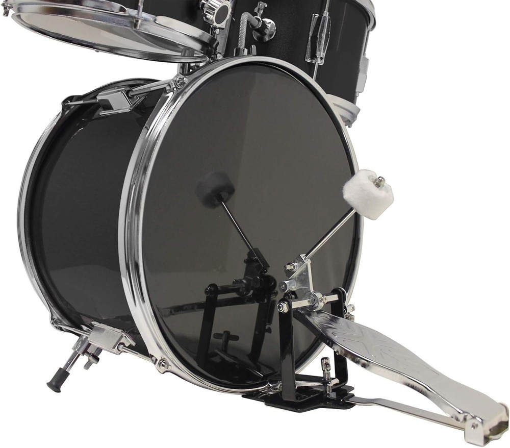 Kid-Friendly 3 Piece Drum Set with Sticks & Adjustable Throne - Metallic Black