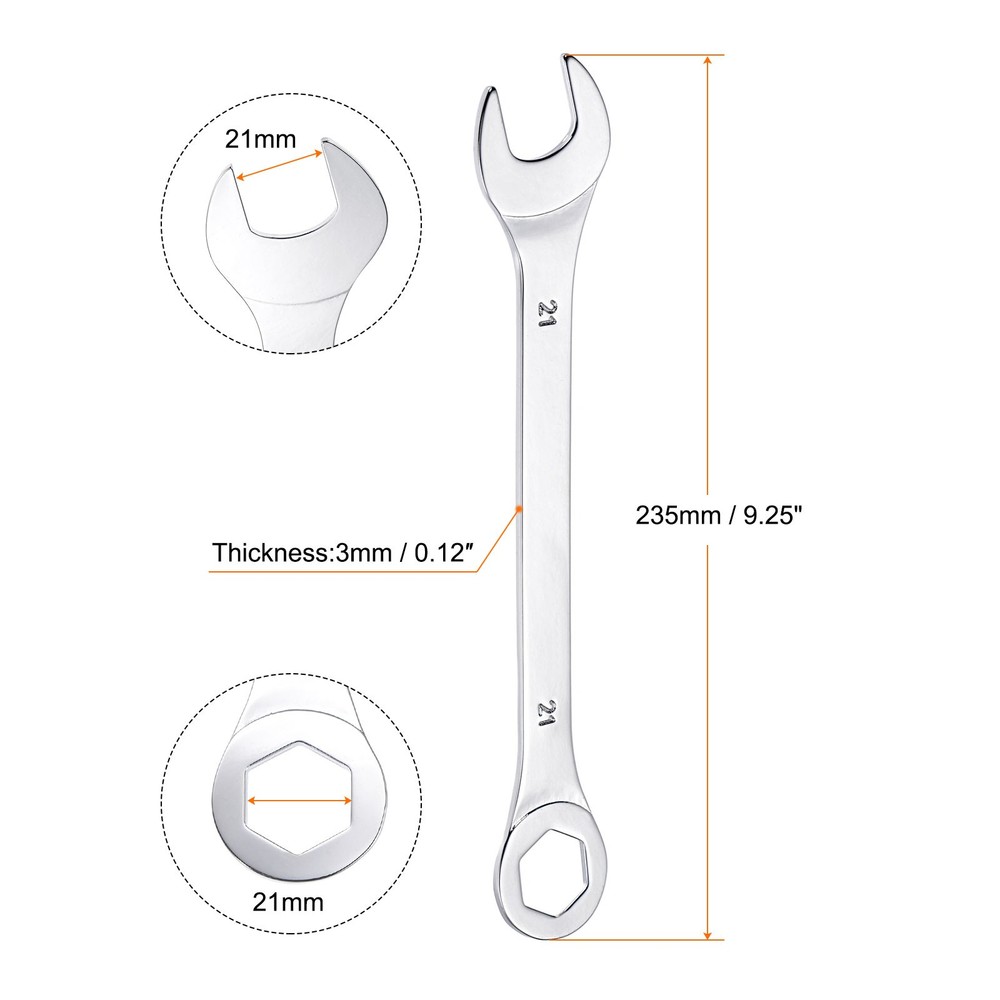 2Pack 21mm Thin Combination Wrench with Offset 6-Point End Angled Open End Tool