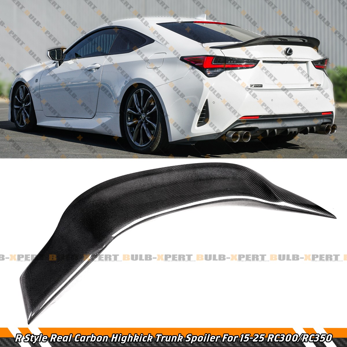 For 15-25 Lexus RC200t RC300 RC350 R Style Carbon Fiber Highkick Trunk Spoiler