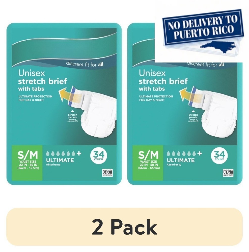 (2 pack)Unisex Stretch Briefs with Tabs, S/M, 34 Count