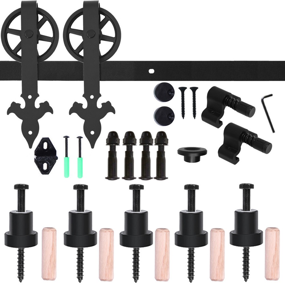 CCJH 4-20FT Sliding Barn Door Hardware Basic Black Roller Kit Single/Double Door