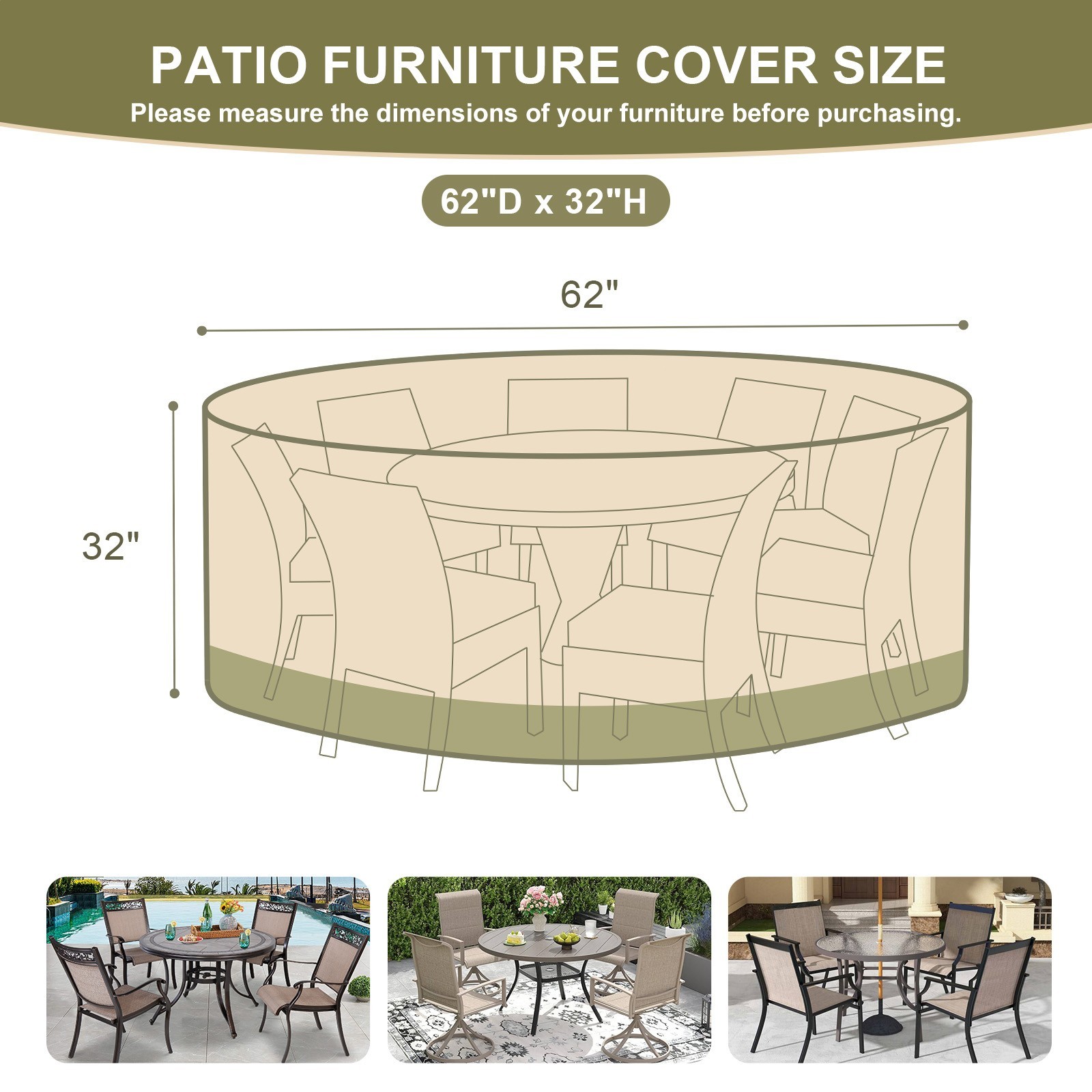 Outdoor Patio Round Furniture Cover Table Chair Set Cover Waterproof 600D Oxford