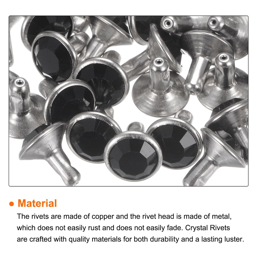 100pcs Crystal Rivets 8mm Rhinestone Rivets Rapid Stud Rivets, Black