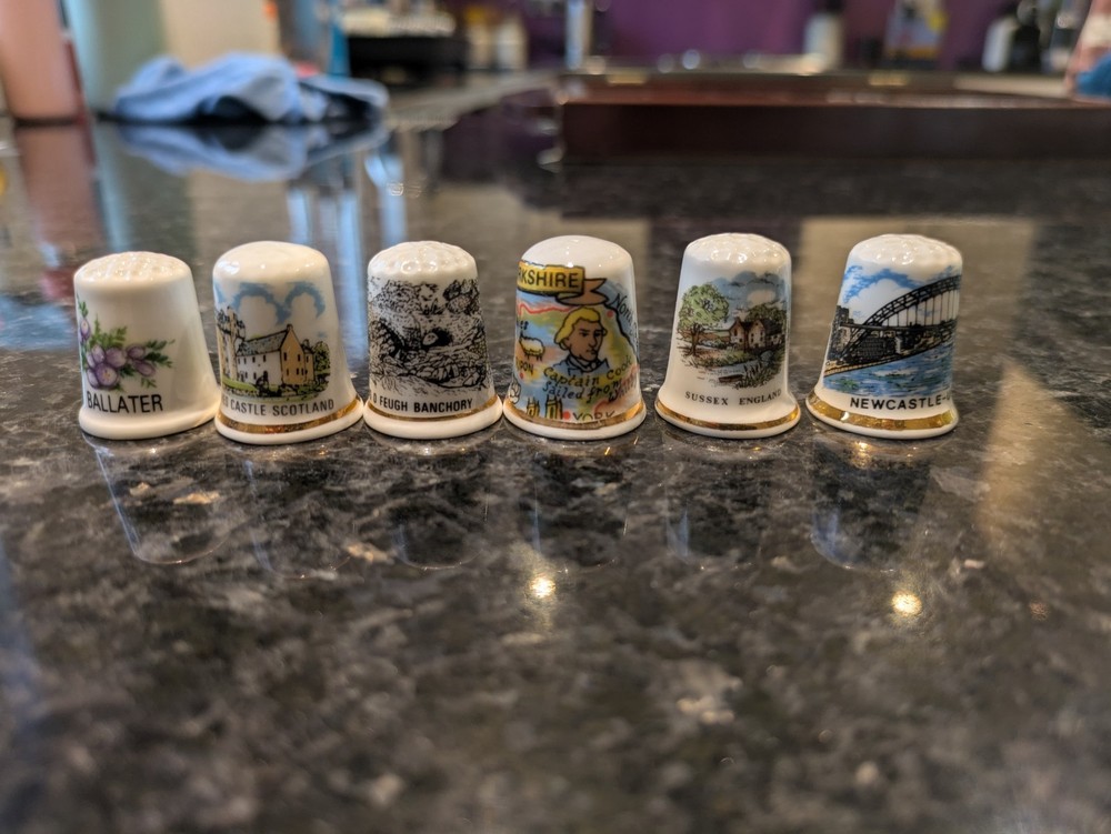 48 Decorative Thimbles in Display Case