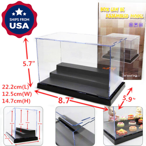 US 8.8"L Acrylic Display Box 3 Steps Plastic Base Case Self-Install Dustproof UV