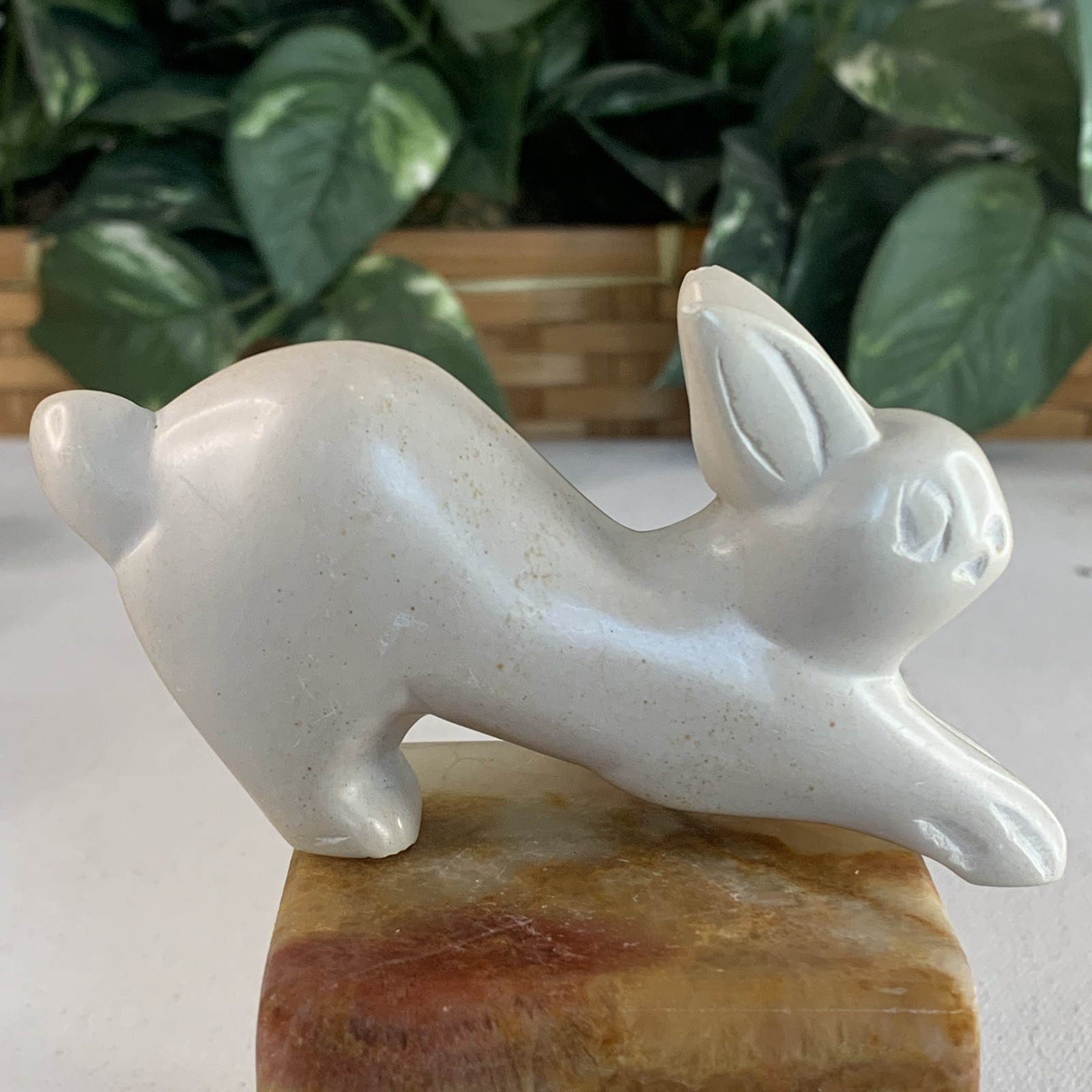 Large Soapstone Carved Rabbit Figurine Stone Bunny Carving Animal Figure 4.2”