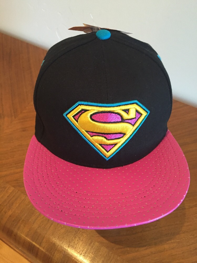 Superman SnapBack Baseball Cap Black With Pink Bill DC Comics