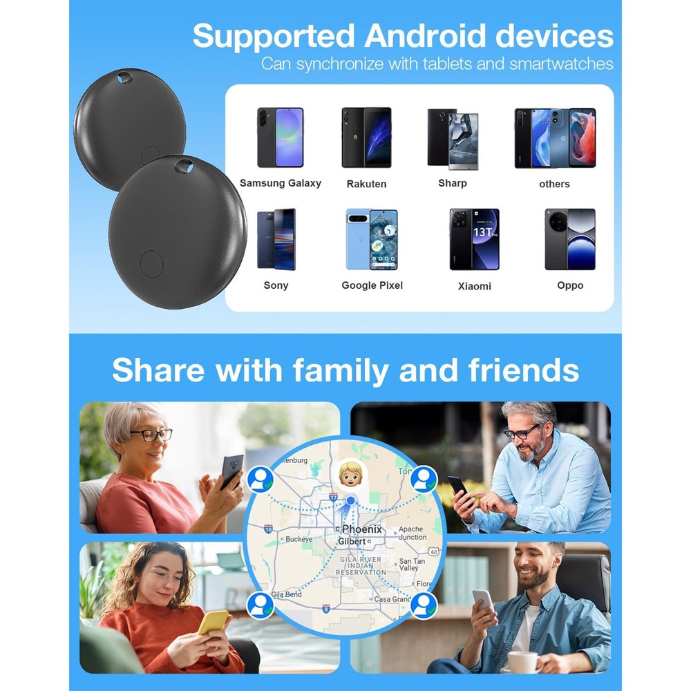(4pack) Air Tracker Tags for Android, IP65 Waterproof Luggage Tracker with Case