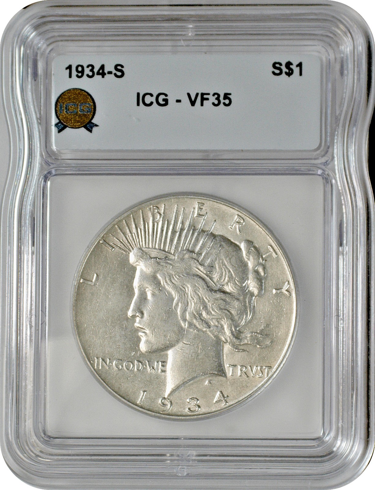 1934 S Peace Silver Dollar S$1 ICG VF35 Very Fine